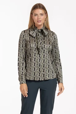 Bobby bow signature blouse - latte/black