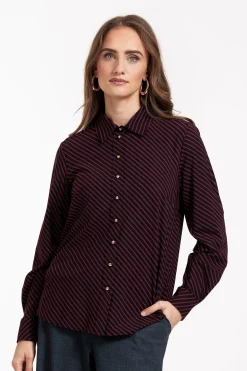 Bobby fancy stripe blouse - merlot/dark blue