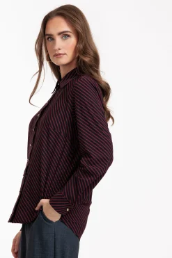 Bobby fancy stripe blouse - merlot/dark blue