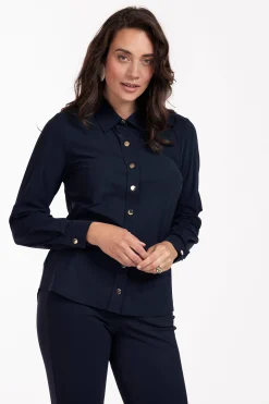 Bobby gold button blouse - dark blue