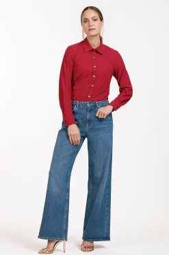 Bobby gold button blouse - dark red