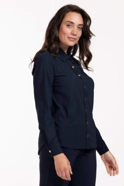 Bobby gold button blouse - dark blue