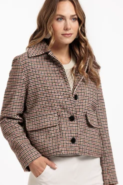 Caddy brushed check coat - chocolate/black