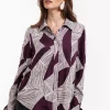 Dana flower stripe blouse - blackberry/off white