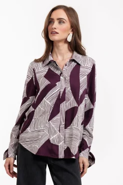 Dana flower stripe blouse - blackberry/off white