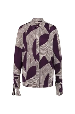 Dana flower stripe blouse - blackberry/off white