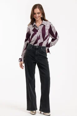 Dana flower stripe blouse - blackberry/off white