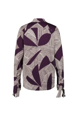 Dana flower stripe blouse - blackberry/off white