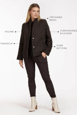 Estella wool herringbone coat - espresso/black
