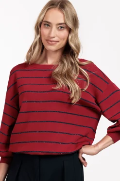 Farah stripe lurex pullover - red/dark blue
