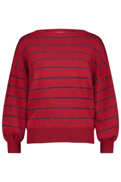 Farah stripe lurex pullover - red/dark blue