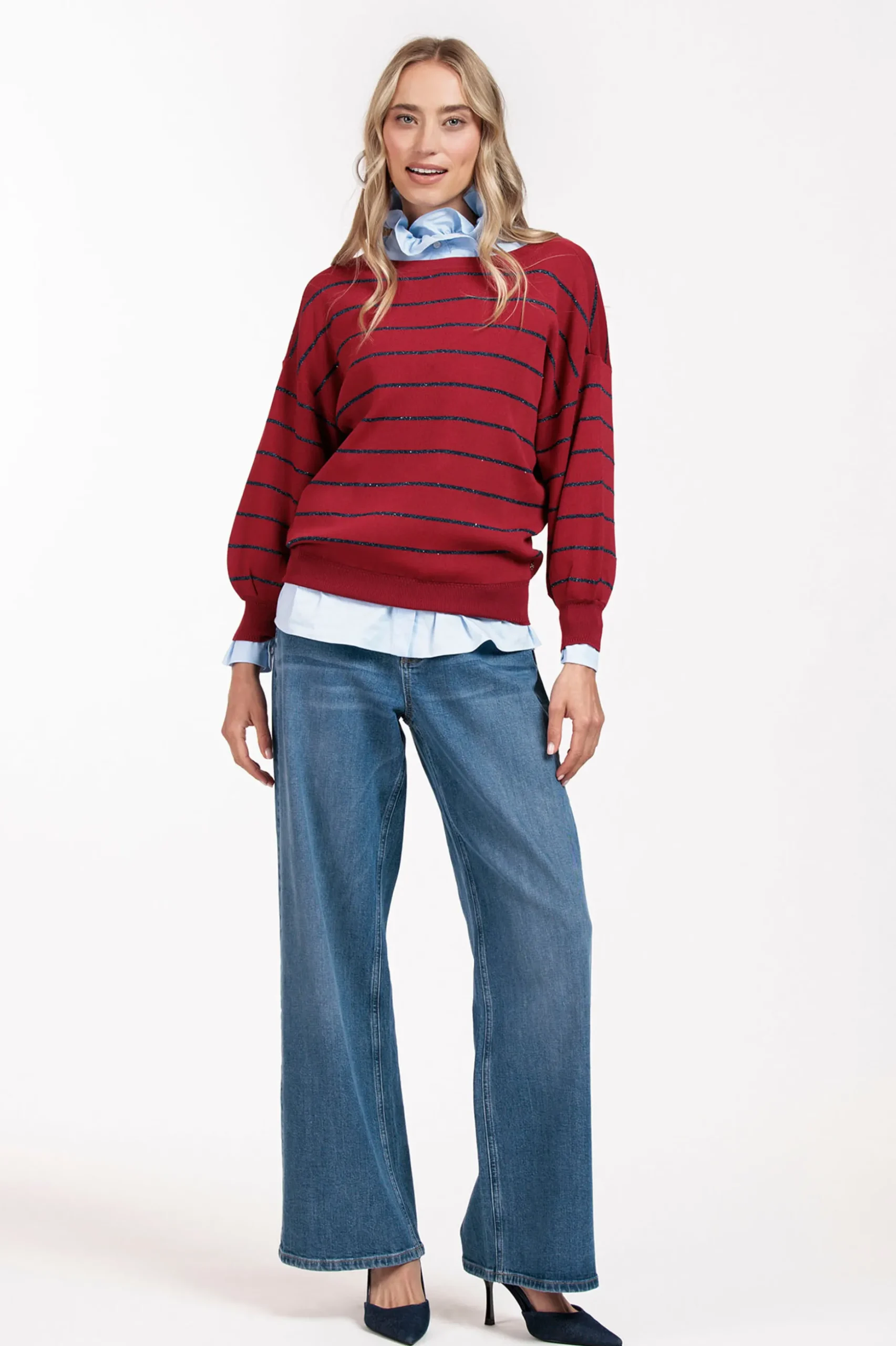 Farah stripe lurex pullover - red/dark blue