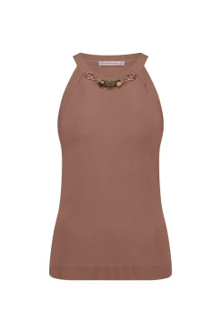 Feline beads top - chocolate