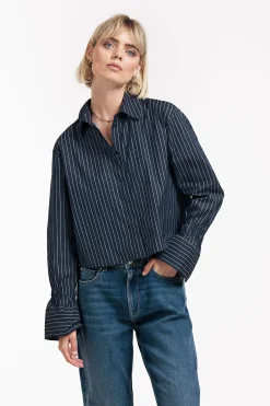 Fildeli poplin stripe blouse - dark blue/off white