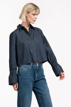 Fildeli poplin stripe blouse - dark blue/off white