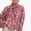 Frances flower satin blouse - merlot/kit
