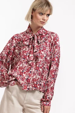 Frances flower satin blouse - merlot/kit