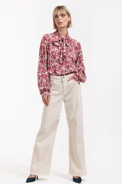 Frances flower satin blouse - merlot/kit