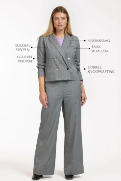 Franky gold stripe blazer - grey melange/gold