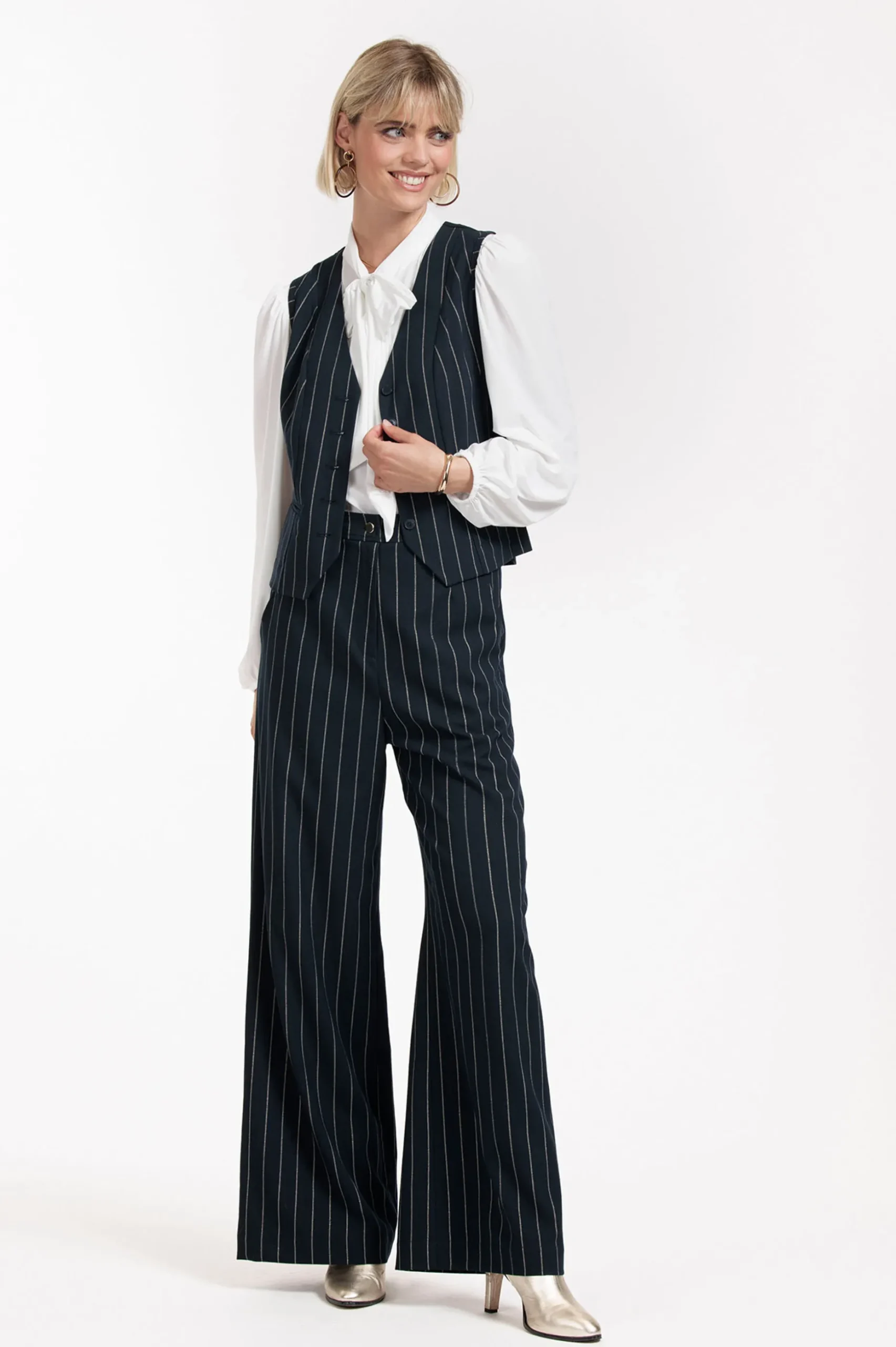 Holly gold pinstripe trousers - darkblue/gold