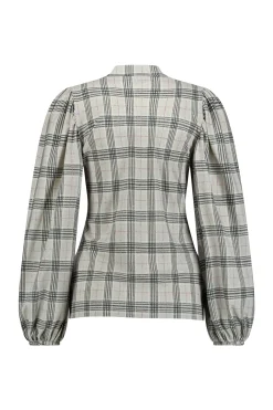 Ines check top - grey melange/antraciet