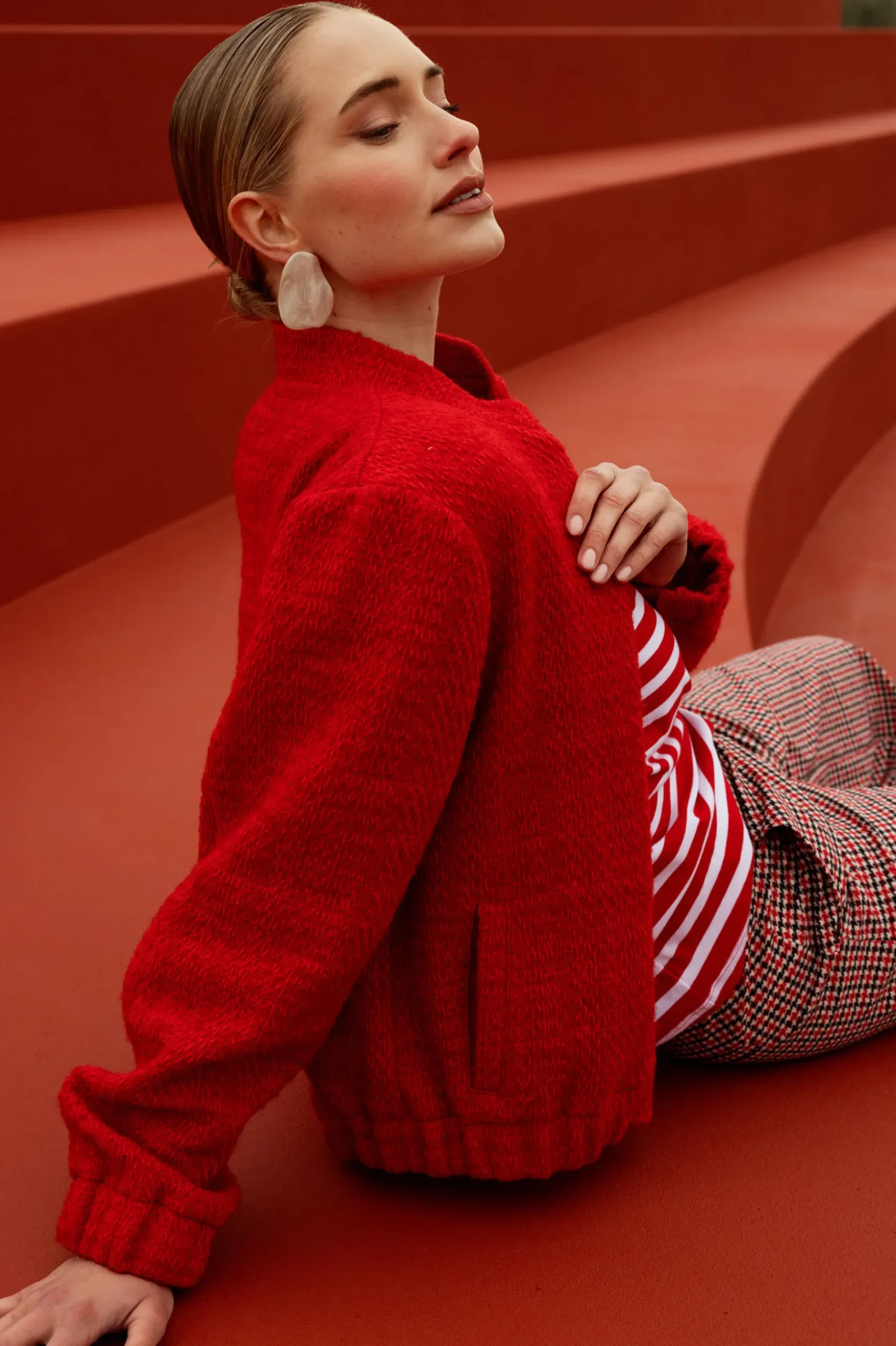 Jax tweed bomber jacket - red
