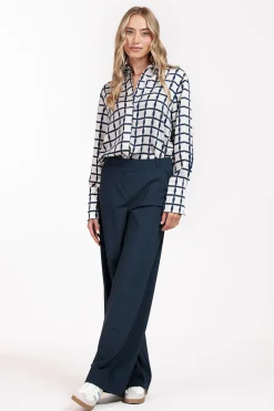 Lexie mini check trousers - dark blue/black