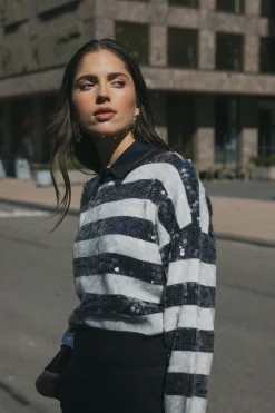 Lilly sequins pullover - dark blue/off white
