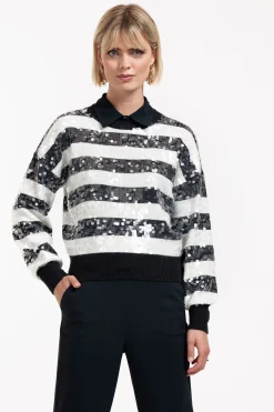 Lilly sequins pullover - dark blue/off white