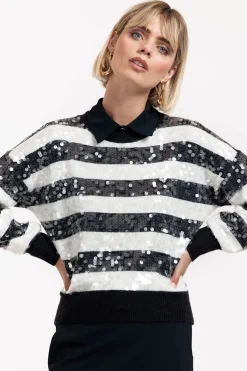 Lilly sequins pullover - dark blue/off white