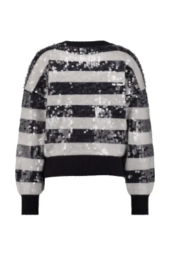 Lilly sequins pullover - dark blue/off white