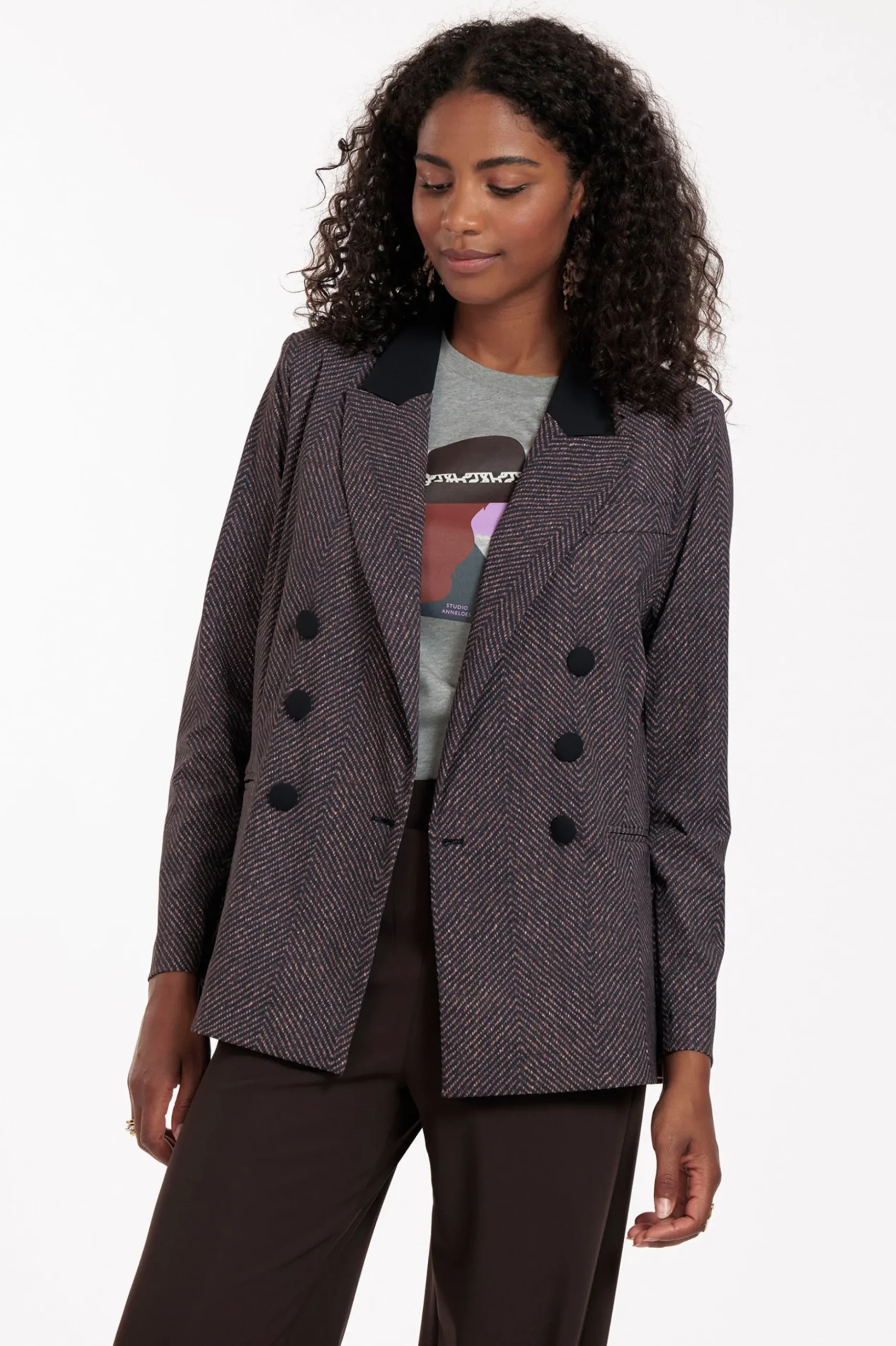 Loulou herringbone blazer - black/espresso
