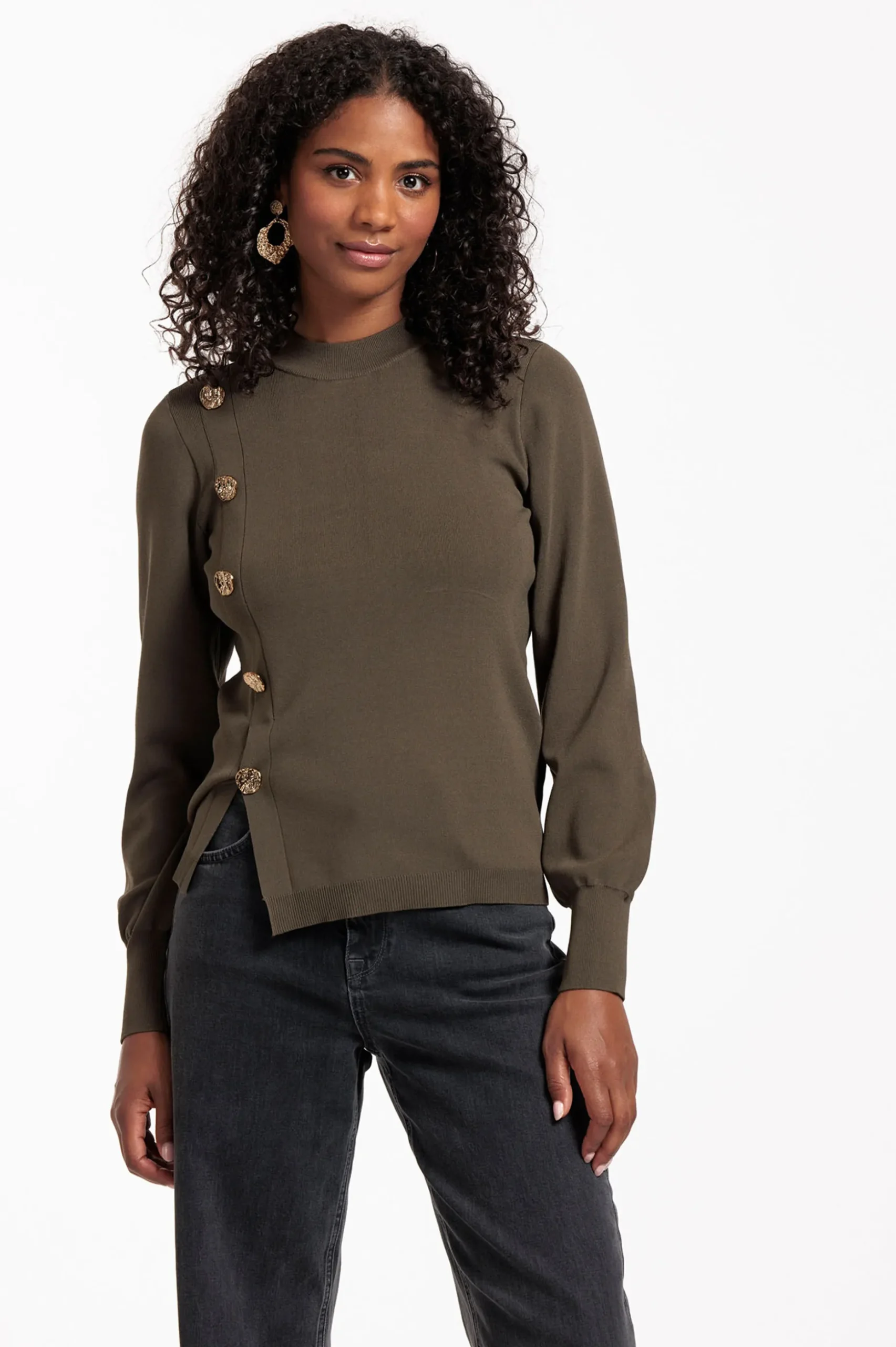 Lovis button pullover - new army
