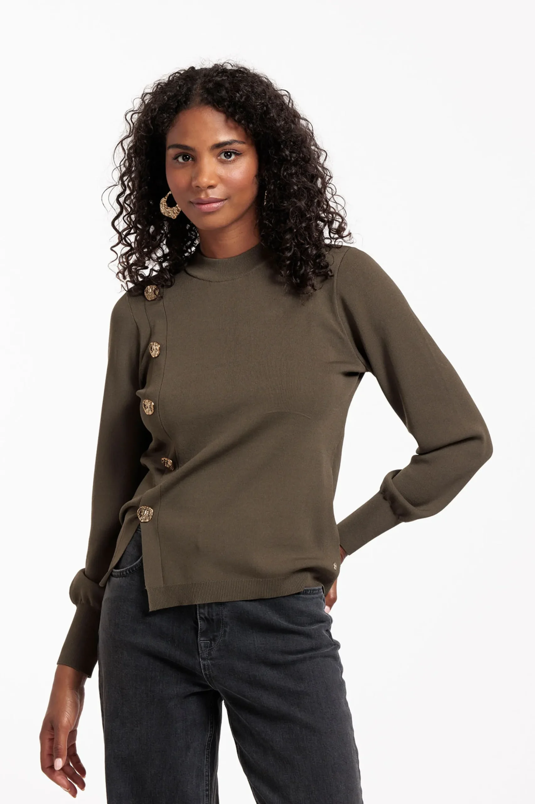 Lovis button pullover - new army