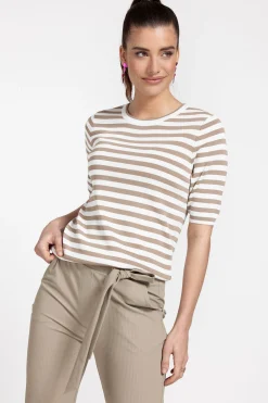Luna ssl stripe pullover - offwhite/clay