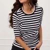 Luna stripe short slv pullover - black/off white