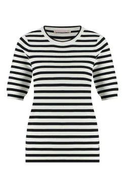 Luna stripe short slv pullover - off white/dark blue