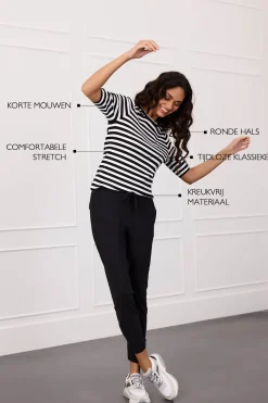 Luna stripe short slv pullover - black/off white