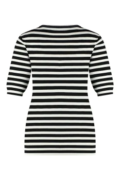 Luna stripe short slv pullover - black/off white