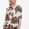 Maite flower crepe top - kit/chocolate