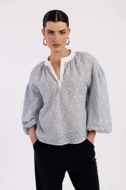Marcha embroidery blouse - Light blue/Kit