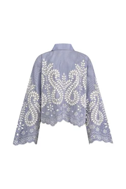 Midge border embroidery blouse - light blue/ecru