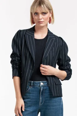 Mirelle gold pinstripe blazer - darkblue/gold