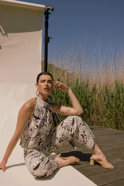 Monica paisley jumpsuit - offwhite/clay