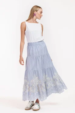 Nola embroidery skirt - light blue/ecru