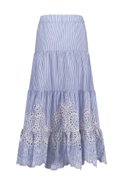Nola embroidery skirt - light blue/ecru