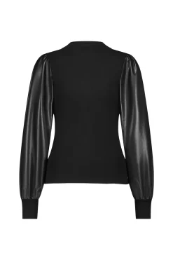 Noortje faux leather pullover - black