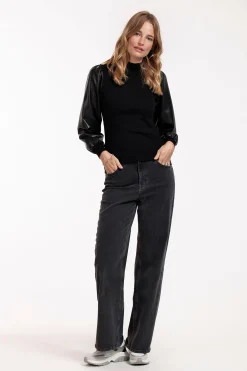 Noortje faux leather pullover - black