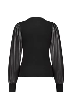 Noortje faux leather pullover - black