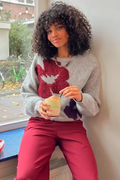 Nour flower pullover - grey melange